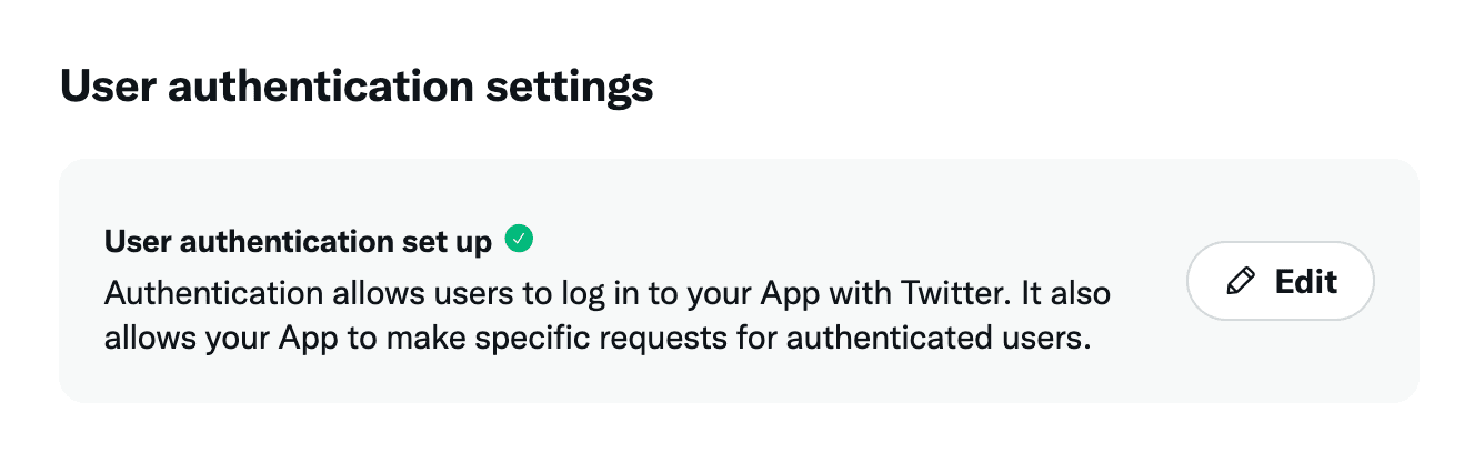 Twitter User auth settings